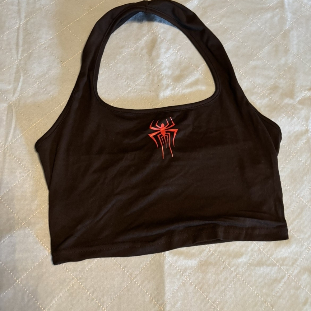 Black Halter Top with Red Spider Logo